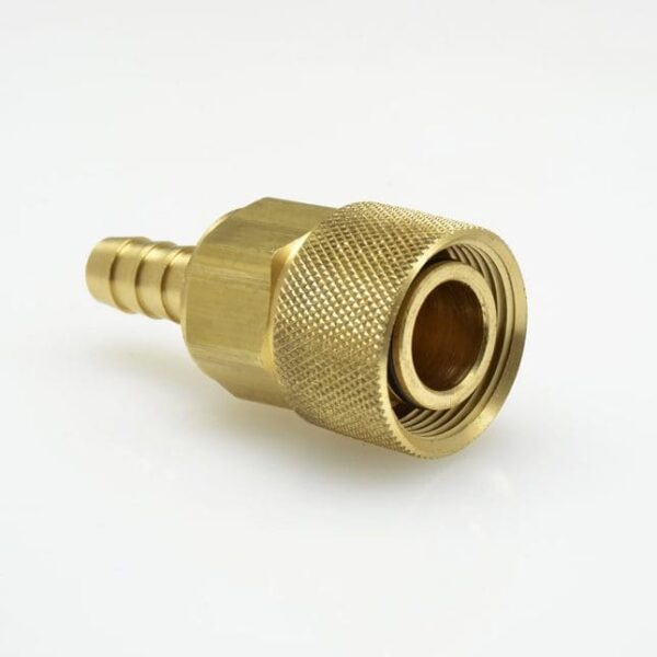 a gold metal hose connector