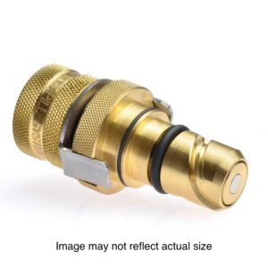 a close up of a gold and black hose connector